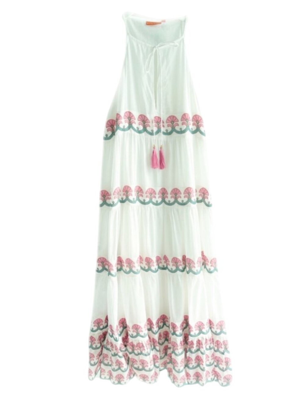 Oliphant Long Tiered floral Maxi Dress white size XXS block print green pink